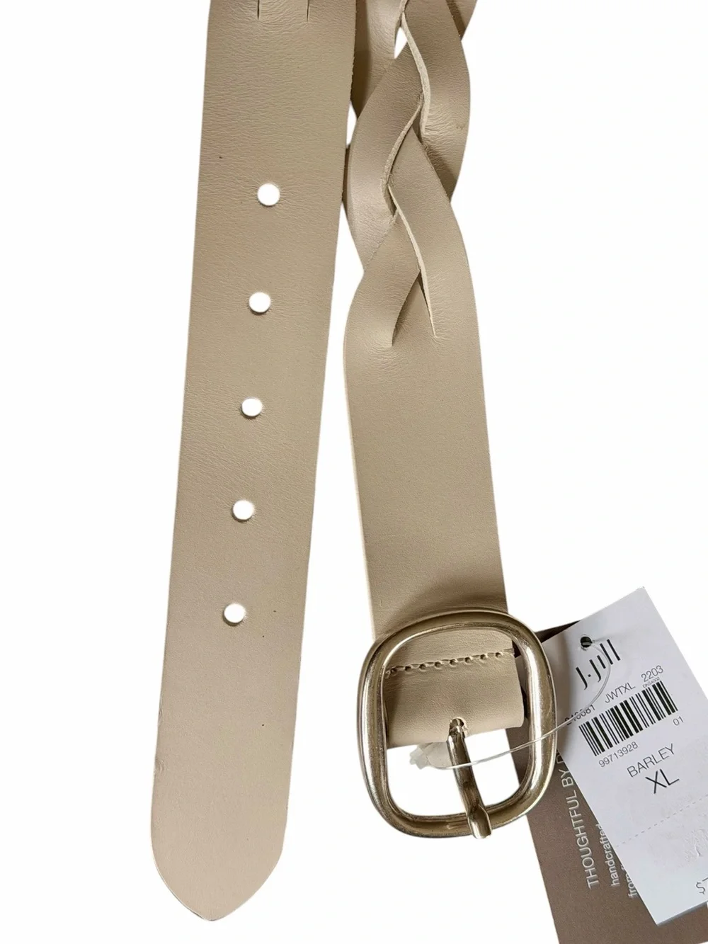 NWT J. Jill XL Barley Cream Genuine Leather Braided Belt